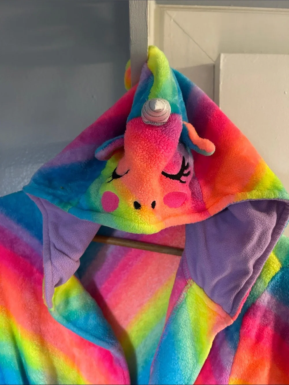 Girls Bathrobe Rainbow 3D Animal Unicorn Fleece Loungewears Size XL